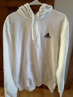 adidas Men’s White Crewneck Hoodie with Black Logo